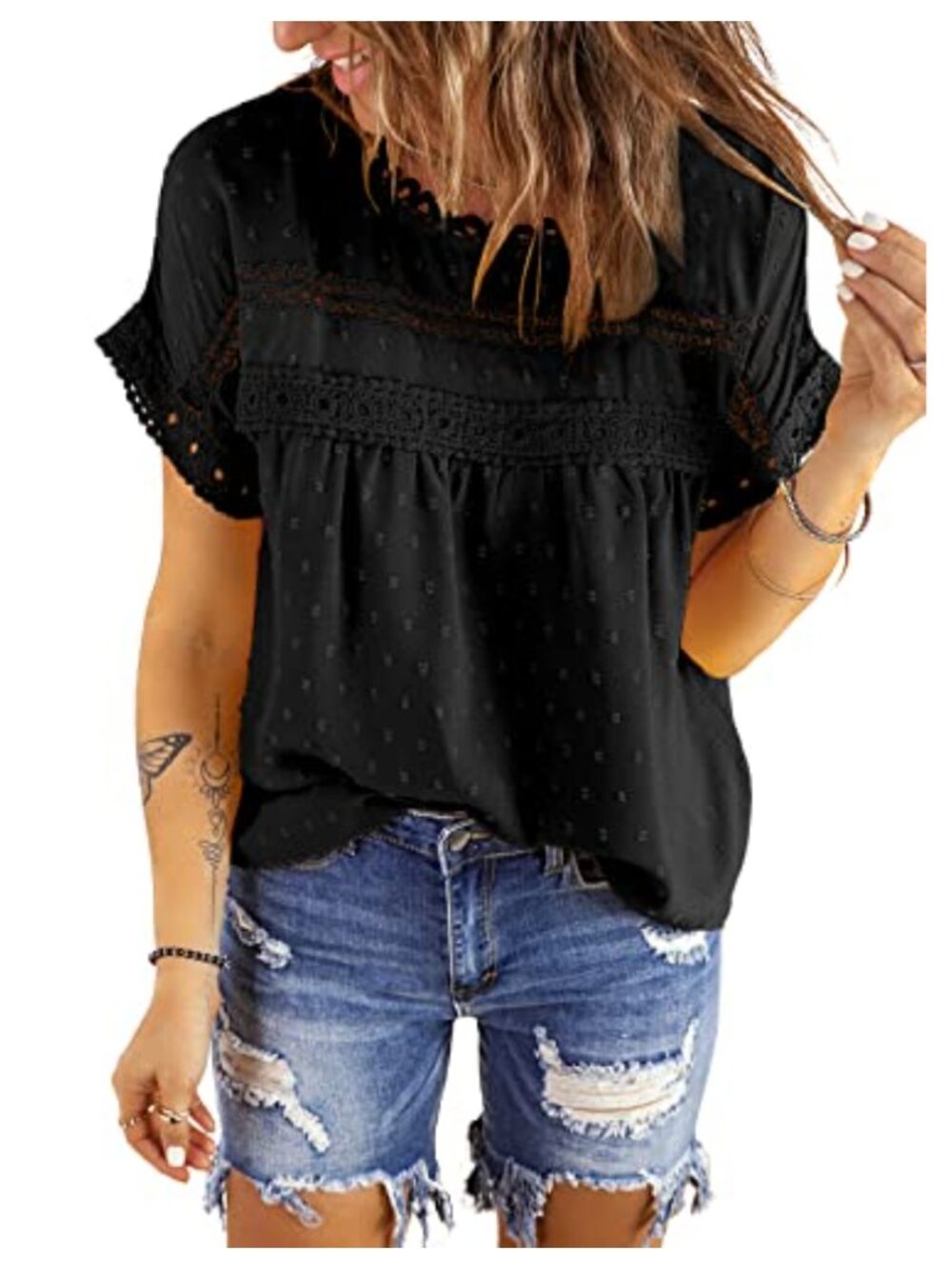 Women's Short Sleeve Blouse Crew Neck Casual Chiffon Top